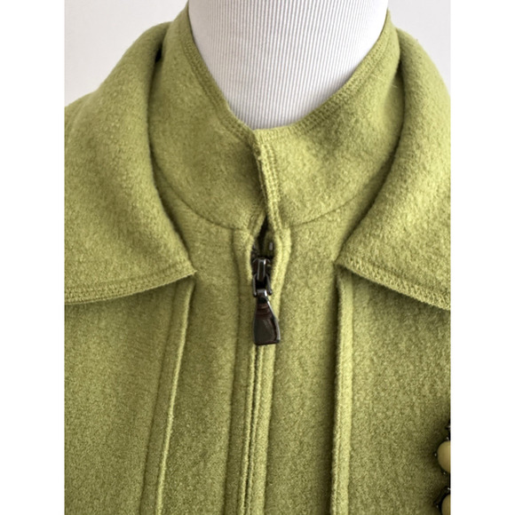 Per Se Jacket 10 Yellow-Green Boiled Wool Full-Zip Brooch Pin Adornment Pockets - Picture 5 of 7